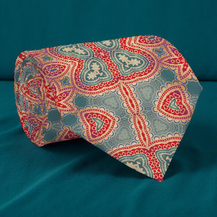 Gravata Ornamentado Indiano Boho Red E Teal Padrão