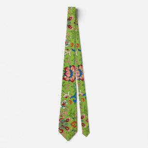 Gravata Ornamento Chinês Vintage Owen Jones Floral Verde