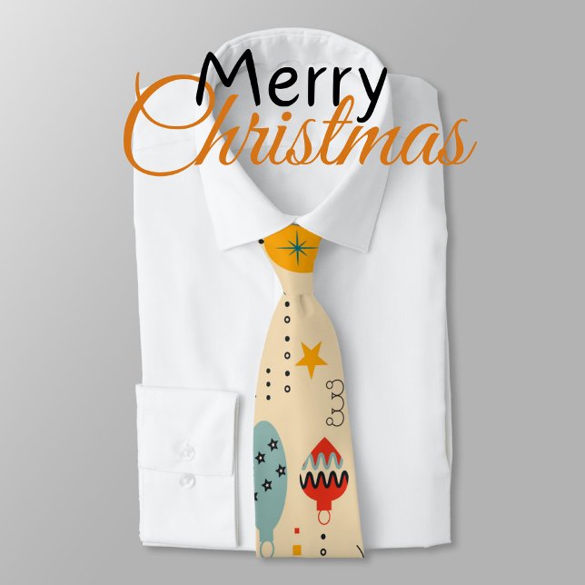 Gravata Ornamets tradicionais Padrão bege Bonito Retroativ (Merry Christmas cute watercolor ornaments Beige pattern Neck tie)
