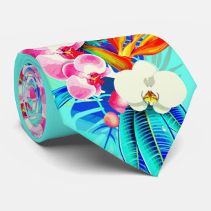 Gravata Orquídea tropical e palmeiras folhas florais do H