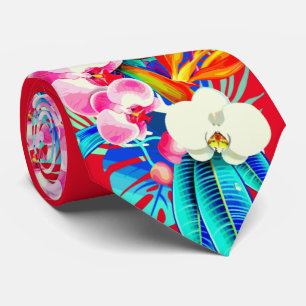 Gravata Orquídea tropical e palmeiras folhas florais do H
