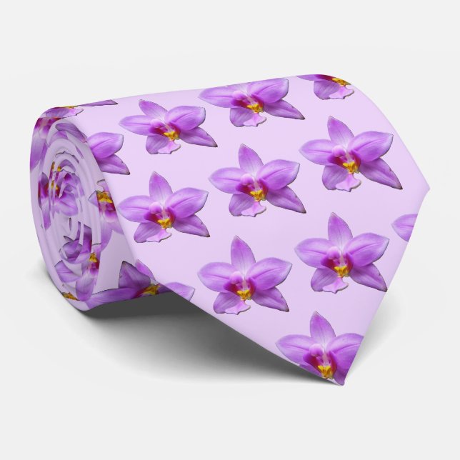 Gravata Orquídea Tropical Roxa Flor Selvagem (Rolled)