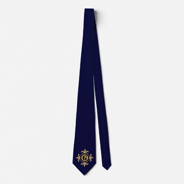 Gravata Ouro clássico Fleur De Lis azul (Frente)