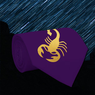 Gravata Ouro Elegante - Escorpião Roxo Zodiac