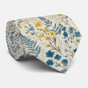 Gravata Ouro Fern e Blue Wildflower