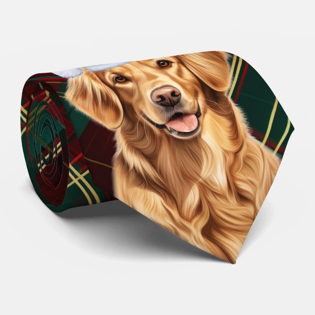 Gravata Ouro Retriever Green Red Holidy Xadrez Natal (Rolled)
