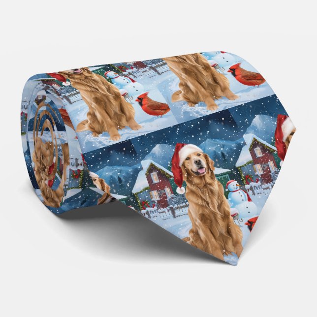 Gravata Ouro Retriever Winter Wonderland Natal Joy (Rolled)
