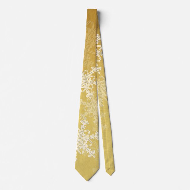 Gravata Ouro White Snowflakes Natal Minimalista (Frente)