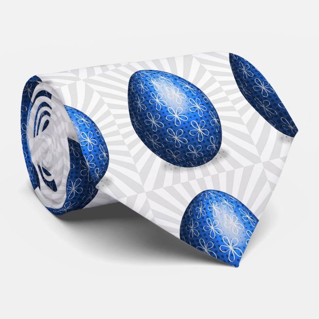 Gravata Ovo de Páscoa de Flor Azul (Rolled)