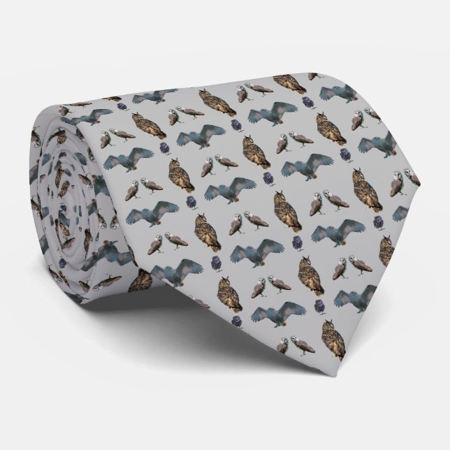 Gravata Owl Frenzy Tie (Cinza) (Rolled)