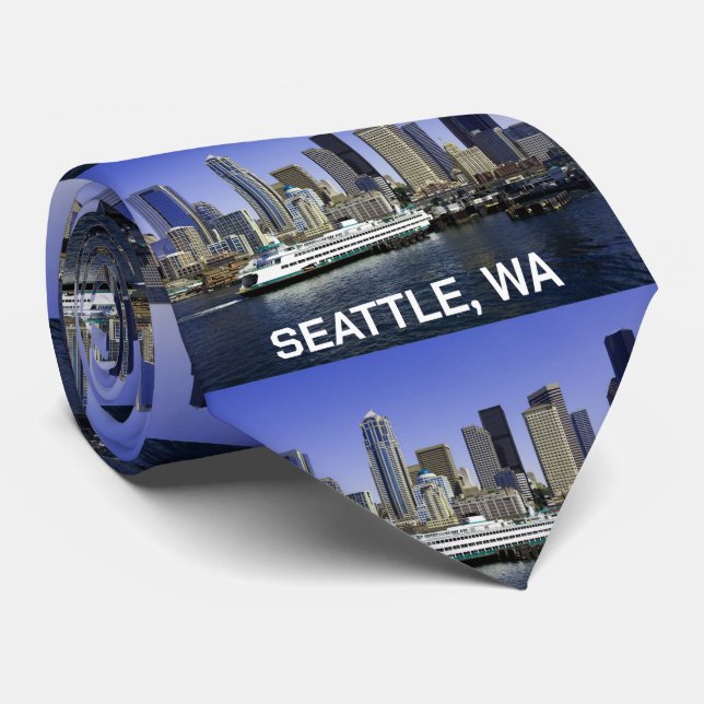 Gravata Pacífico Noroeste de Seattle Ferry e Edifícios (Rolled)