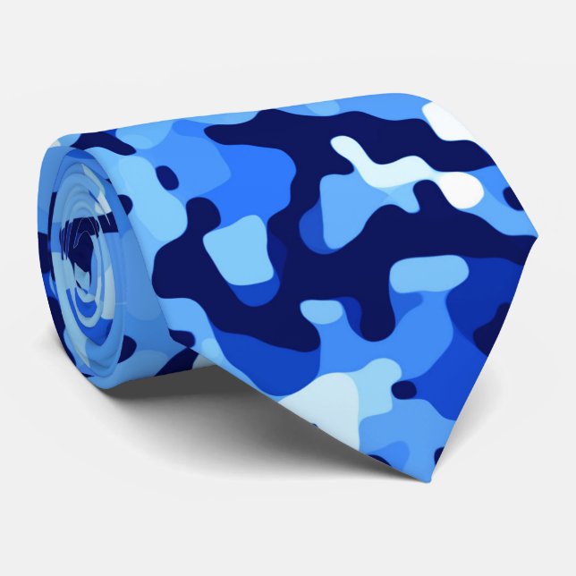 Gravata Padrão Abstrato Azul Camuflado (Rolled)