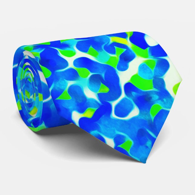 Gravata Padrão Abstrato Azul e Verde (Rolled)