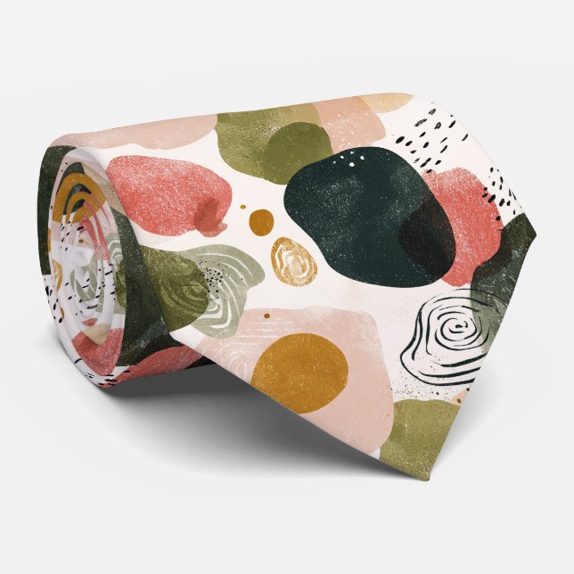 Gravata Padrão Abstrato Boho Orgânico em Tom Suave Terroso (Rolled)