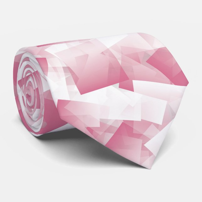 Gravata Padrão Abstrato Cubismo Rosa Branco (Rolled)