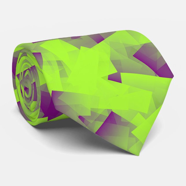 Gravata Padrão Abstrato Cubismo Verde Roxo (Rolled)