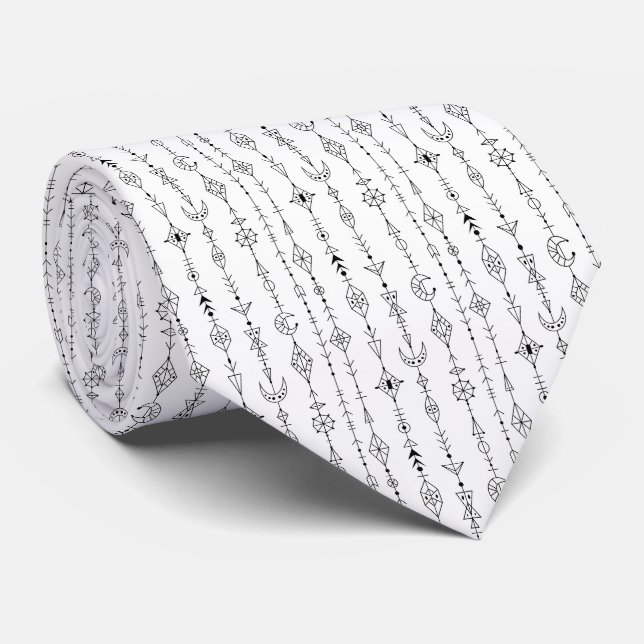 Gravata Padrão abstrato de doodle boho preto e branco (Rolled)