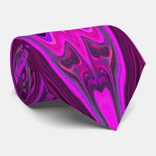 Gravata Padrão Abstrato Retro Rosa Quente e Magenta