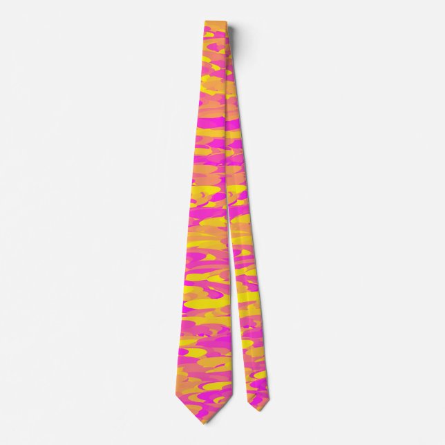 Gravata Padrão Abstrato Rosa Amarelo Laranja (Frente)