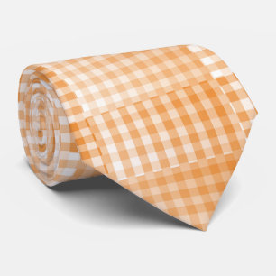 Gravata Padrão Abstrato Xadrez Laranja Branco