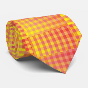 Gravata Padrão Abstrato Xadrez Vermelho Amarelo