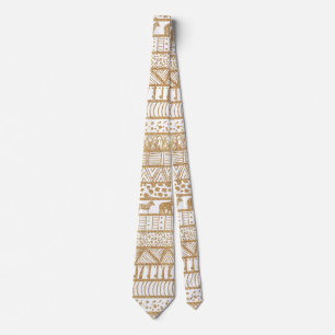 Gravata Padrão Africano Trendy Branco e Dourado Tribal