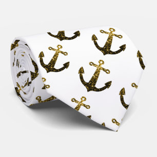Gravata Padrão Âncora brilho falso dourado branco (2 lados