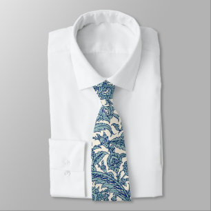 Gravata Padrão Árabe Floral de Ornamentado Azul