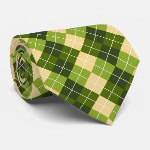 Gravata Padrão Argyle Elegante em Diamante Verde e Amarelo