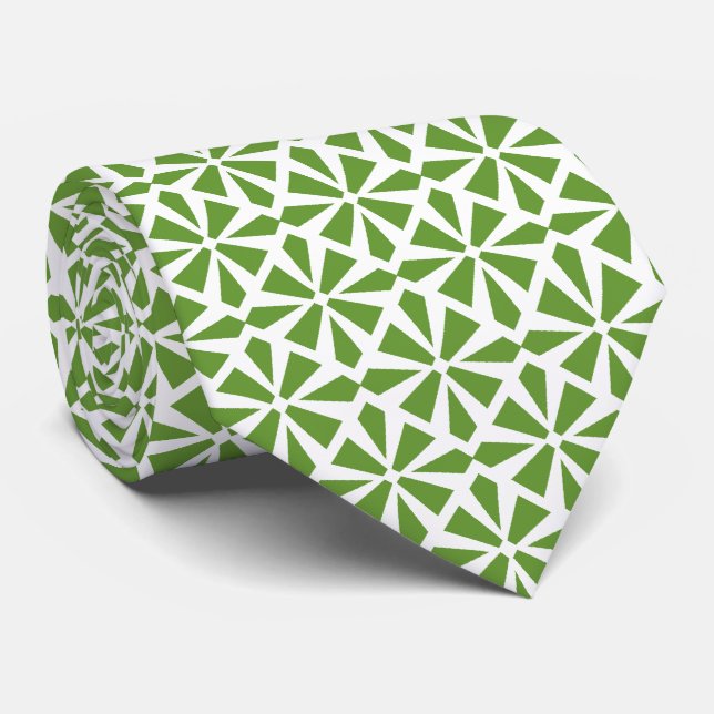 Gravata Padrão Art Deco II - Verde Abacate sobre Branco (Rolled)