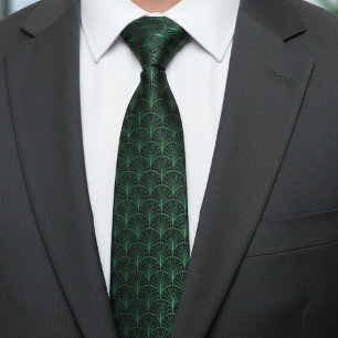 Gravata Padrão Art Déco Preto Esmeralda Verde