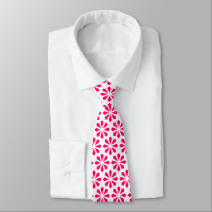 Gravata Padrão Art Deco - Vermelho Neon em Branco