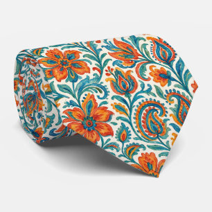 Gravata Padrão Artístico Floral Paisley Colorido Étnico El