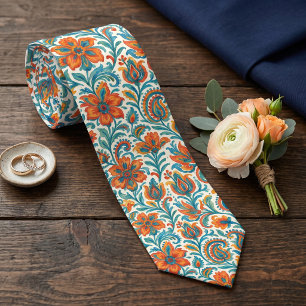 Gravata Padrão Artístico Floral Paisley Colorido Étnico El
