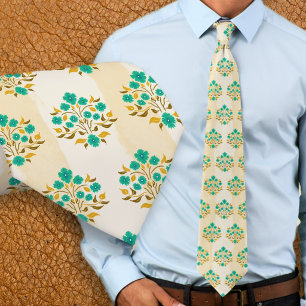 Gravata Padrão Astor Floral Turquesa Pintado à Mão