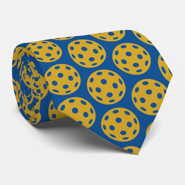 Gravata Padrão Azul e Amarelo de Pickleball  (Rolled)