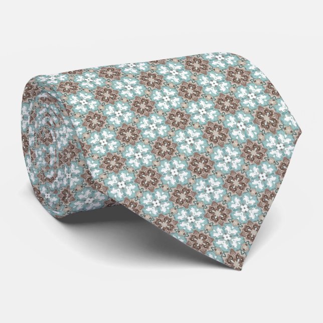 Gravata Padrão Azul-Verde, bege e taupe (Rolled)