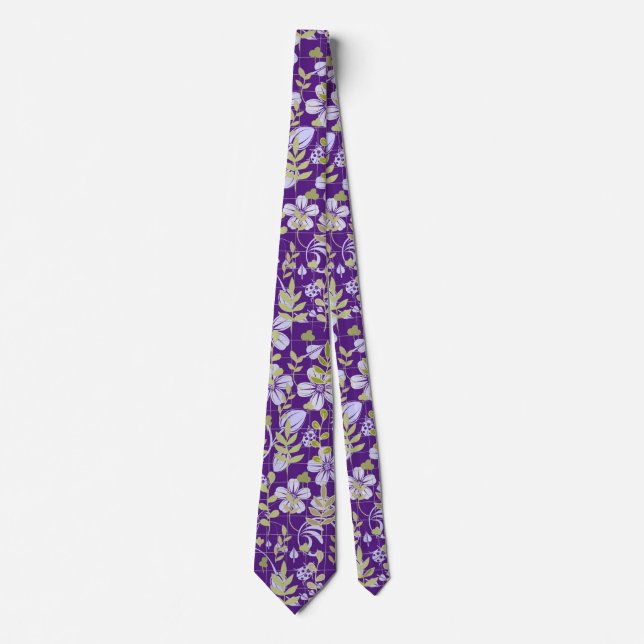 Gravata Padrão Boho 02.w Floral em D Purple BG (Frente)