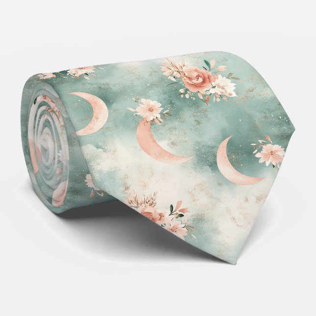 Gravata Padrão Boho Celestial Floral Lua (7) (Rolled)