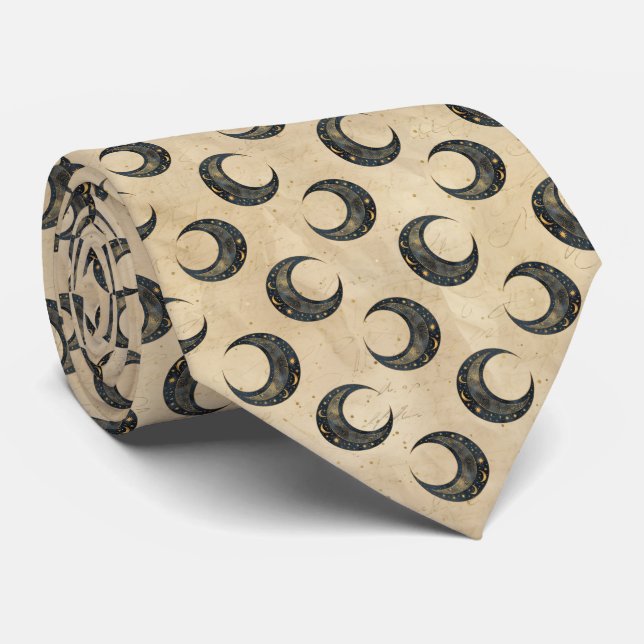 Gravata Padrão Boho Celestial Lua Dourada (Rolled)