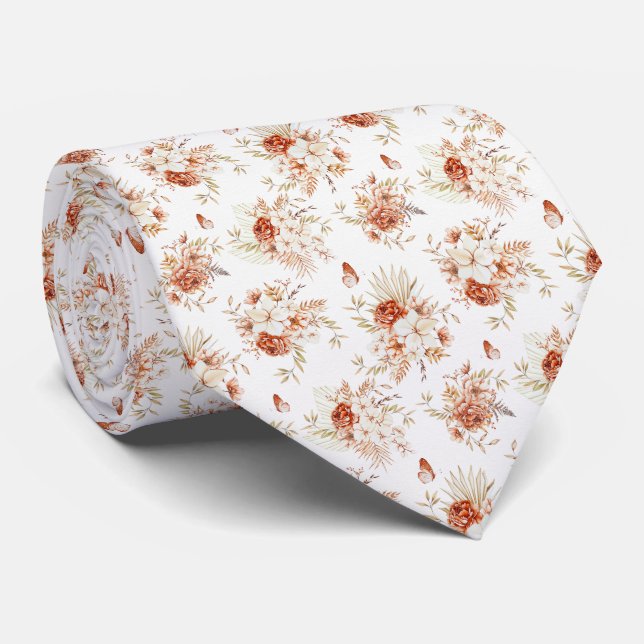 Gravata Padrão Boho de Flores em Aquarela  (Rolled)