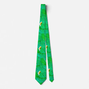 Gravata Padrão Botânico Abstrato Verde Trevo Moderno 