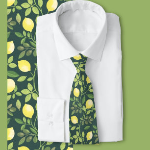 Gravata Padrão Botânico de Limão Elegante de Moda