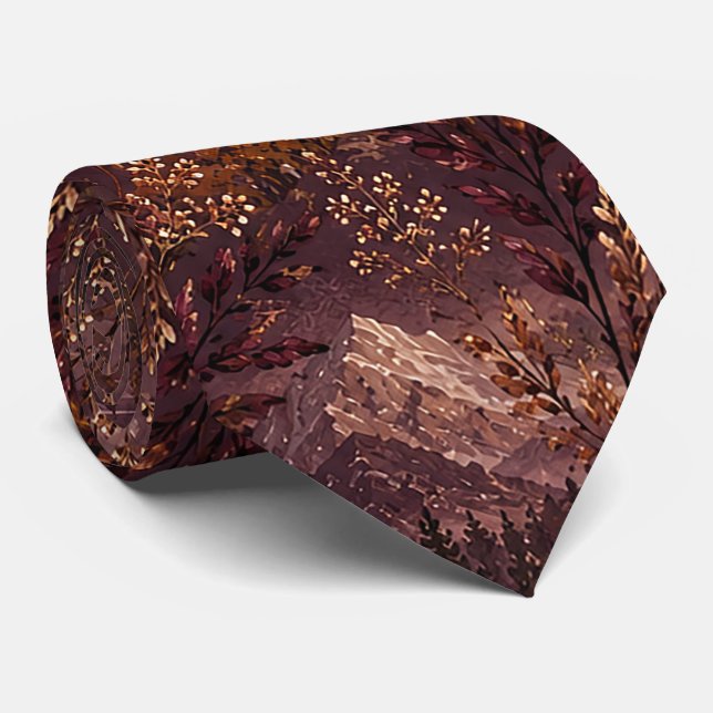 Gravata Padrão Botânico do Monte Escuro de Outono (Rolled)
