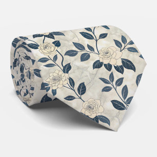 Gravata Padrão Botânico Floral Azul Vintage (3)