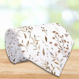 Gravata Padrão Botânico Floral de Flor Marrom Elegante