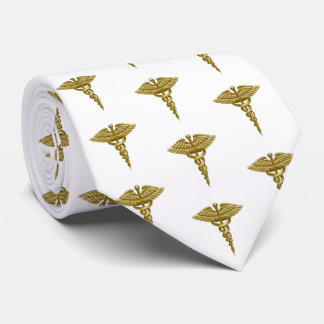 Gravata Padrão Branco do Caduceus Dourado Médico do precio