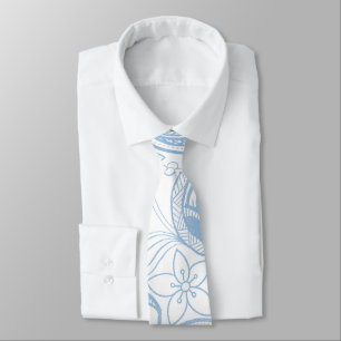 Gravata Padrão Branco Floral Paisley Azul Clássico