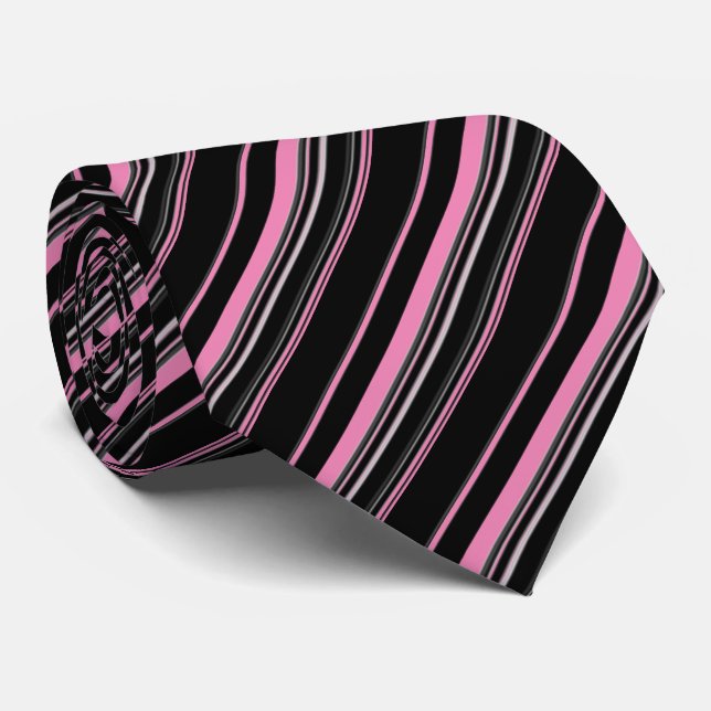 Gravata Padrão branco-preto com risca rosa (Rolled)