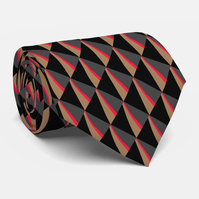Gravata Padrão Castanho Branco Vermelho Preto (Rolled)